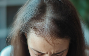 Female hair loss example treated with scalp micropigmentation for added density